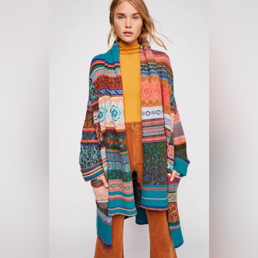 Free People Fantasia Fairisle Cardigan women’s oversized xxs/ one size
